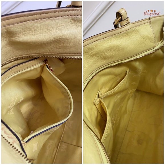 Authentic MCM Pale Yellow Textured Leather Two Way Tote Shoulder/Crossbody Bag - Picture 11 of 12